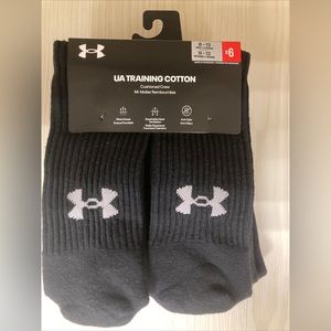 Under Armour Training Cotton  6- Pairs Men's Women’s Crew Socks  Size 8-12 Black